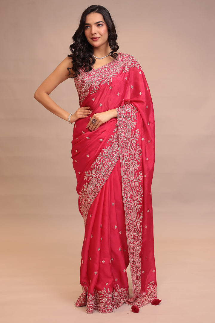 Chinon Saree with Sequins, Zari work.