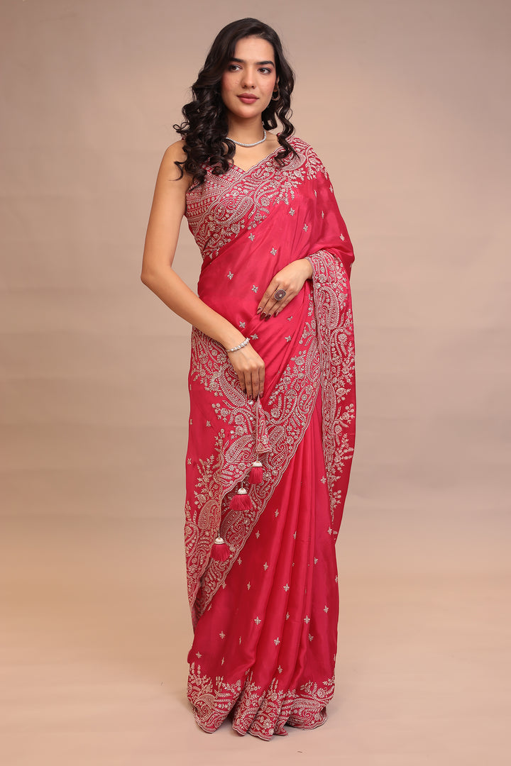 Chinon Saree with Sequins, Zari work.