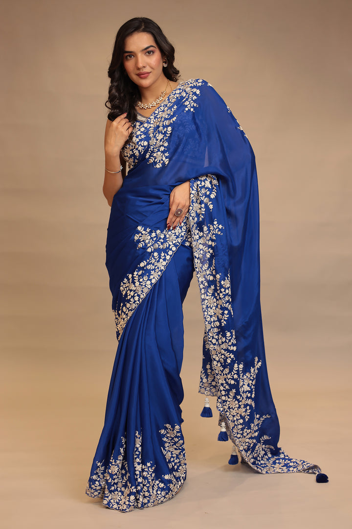 Chinon Saree with Sequins, Thread work