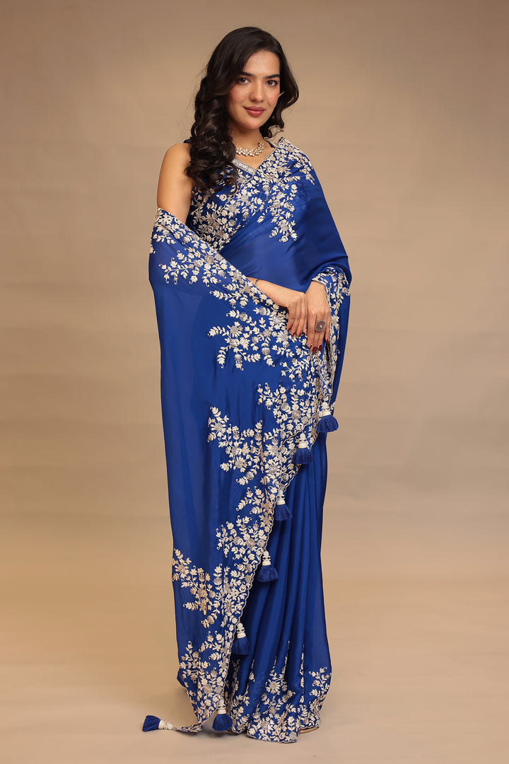 Chinon Saree with Sequins, Thread work