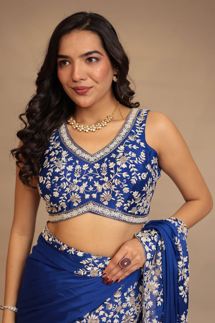 Chinon Saree with Sequins, Thread work