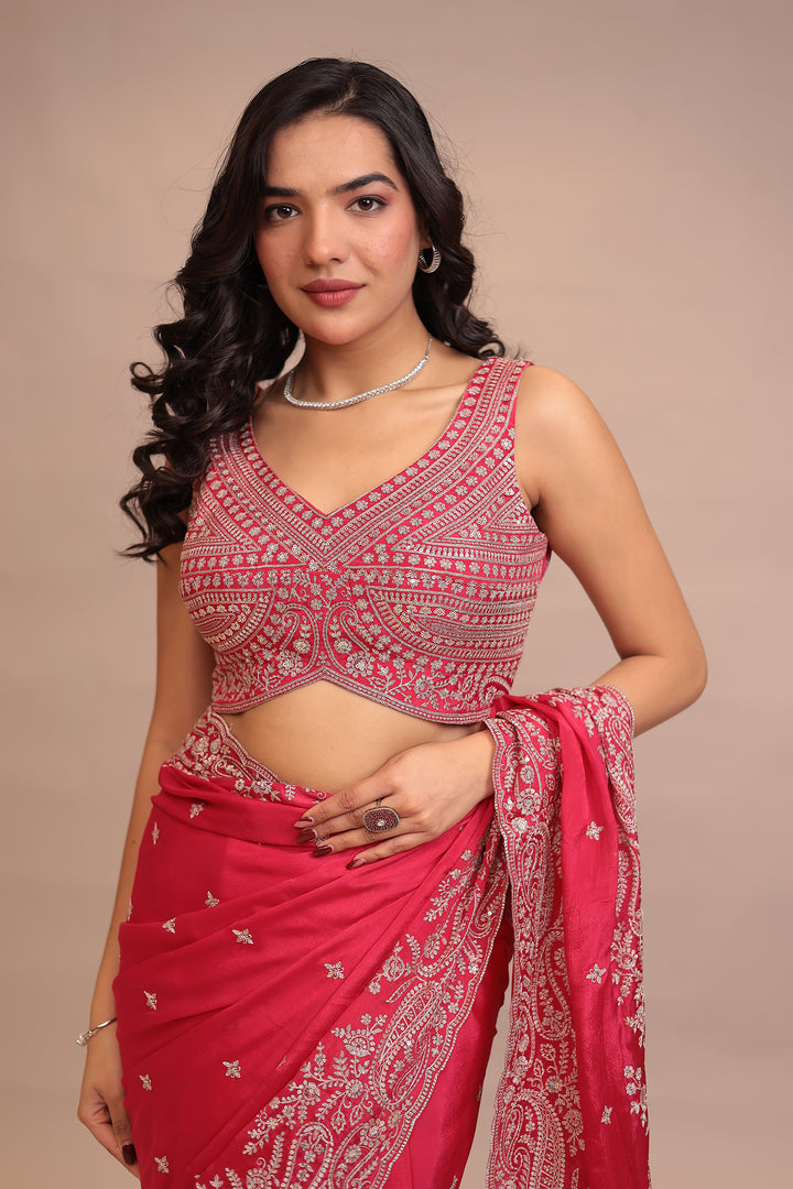 Chinon Saree with Aari, Sequins, Thread work