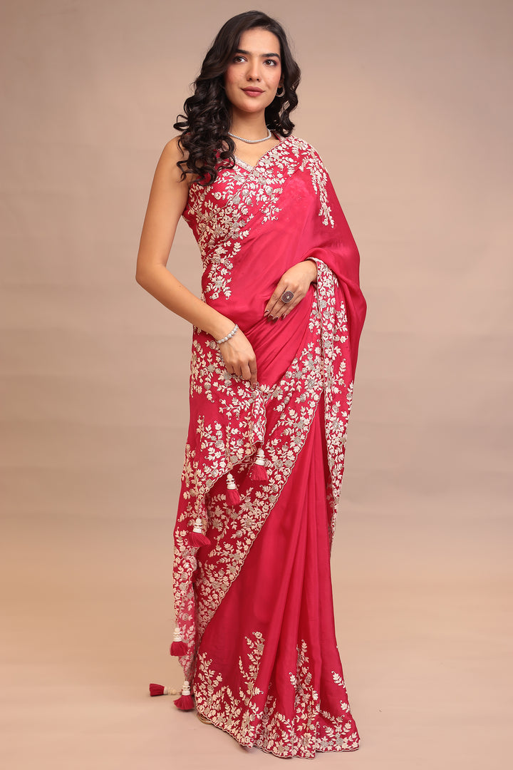 Chinon Saree with Aari, Sequins, Thread work
