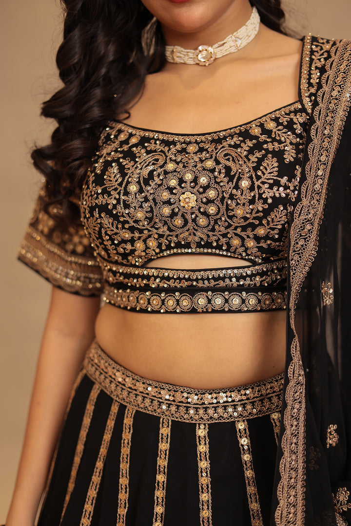 Georgette Lehenga with Dori, Sequins, Thread work.