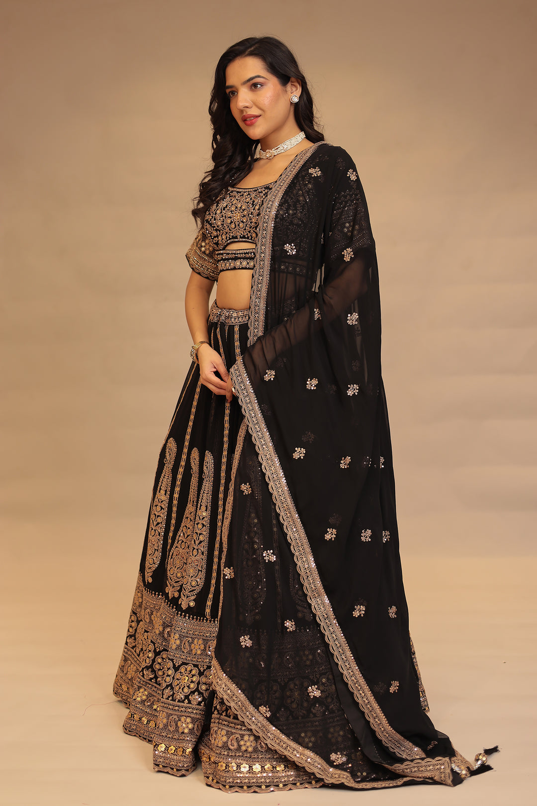 Georgette Lehenga with Dori, Sequins, Thread work.
