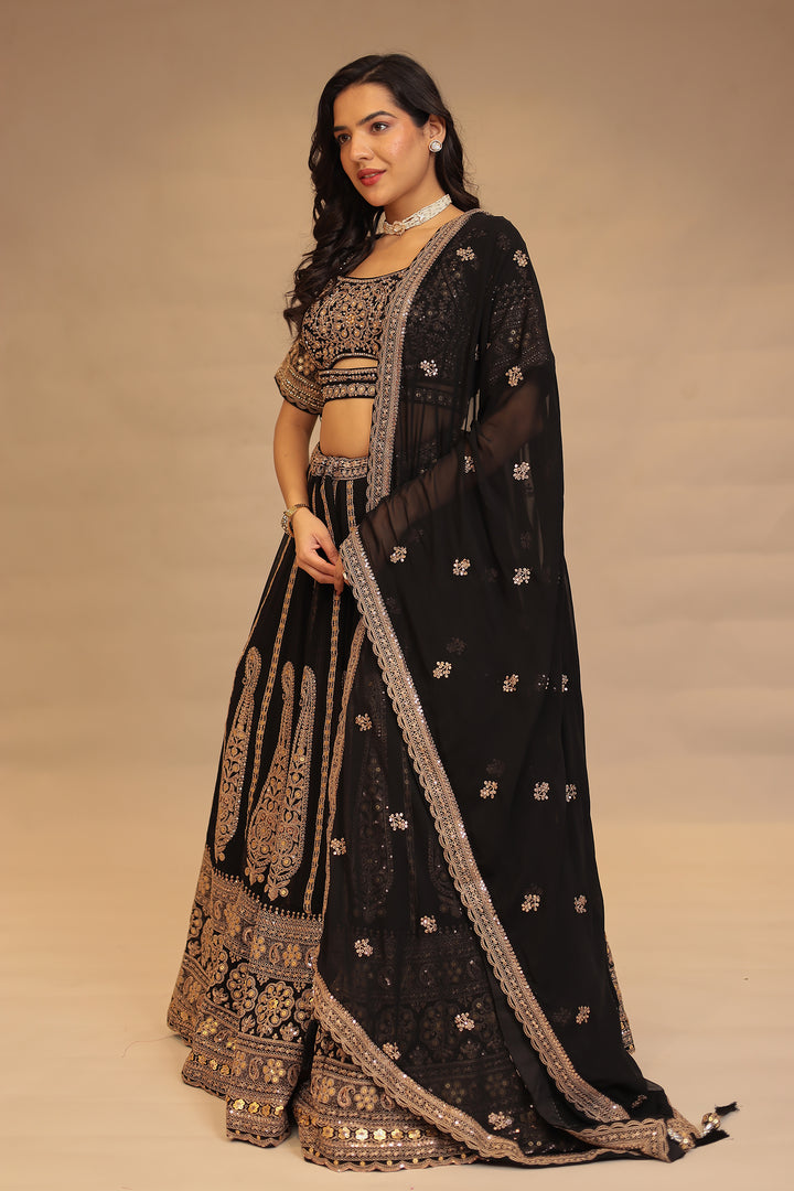 Georgette Lehenga with Dori, Sequins, Thread work.