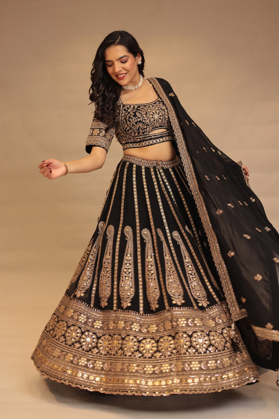 Georgette Lehenga with Dori, Sequins, Thread work.