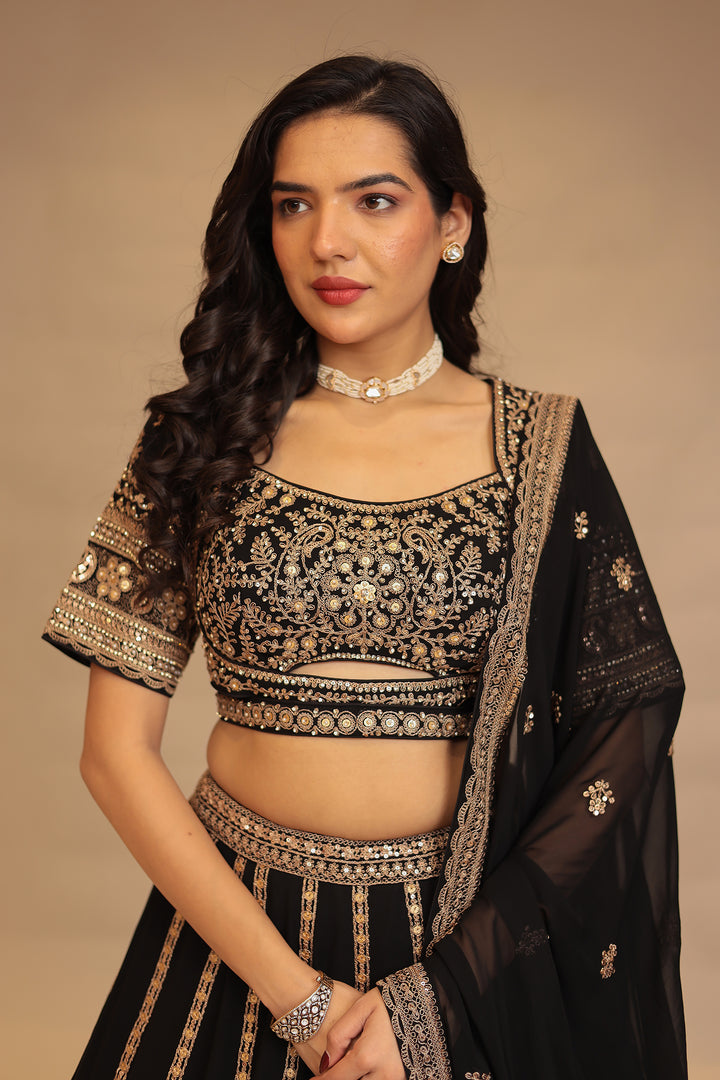 Georgette Lehenga with Dori, Sequins, Thread work.