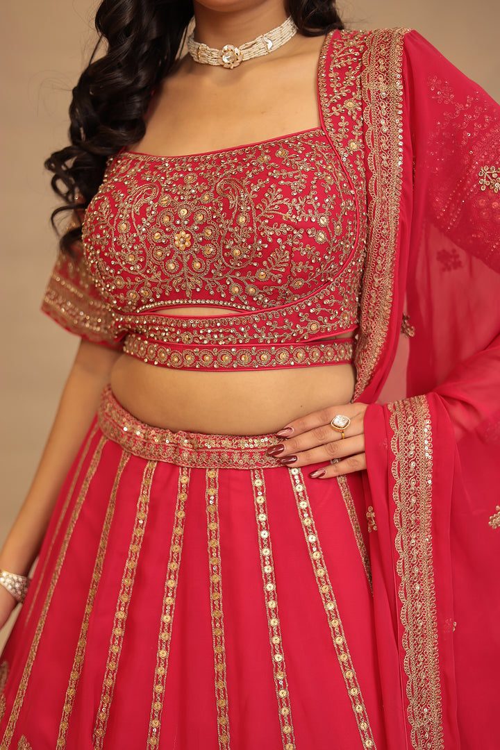 Georgette Lehenga with Pearl, Sequins, Thread, Zari work.