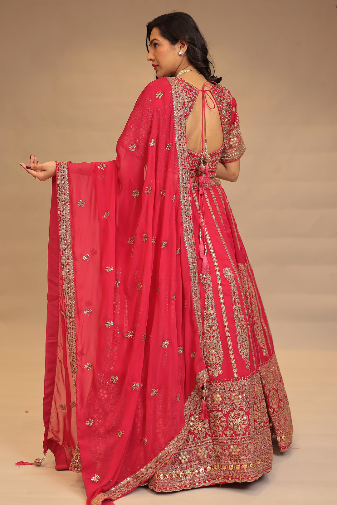 Georgette Lehenga with Pearl, Sequins, Thread, Zari work.