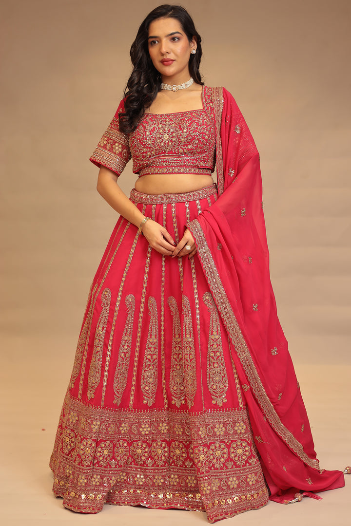 Georgette Lehenga with Pearl, Sequins, Thread, Zari work.