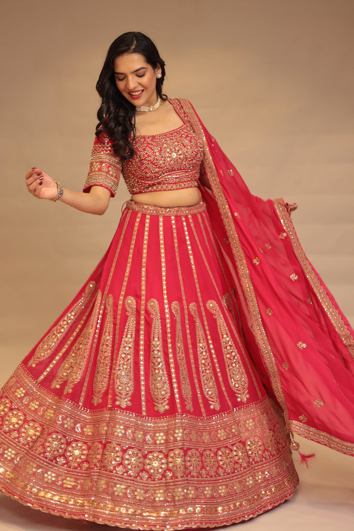 Georgette Lehenga with Pearl, Sequins, Thread, Zari work.