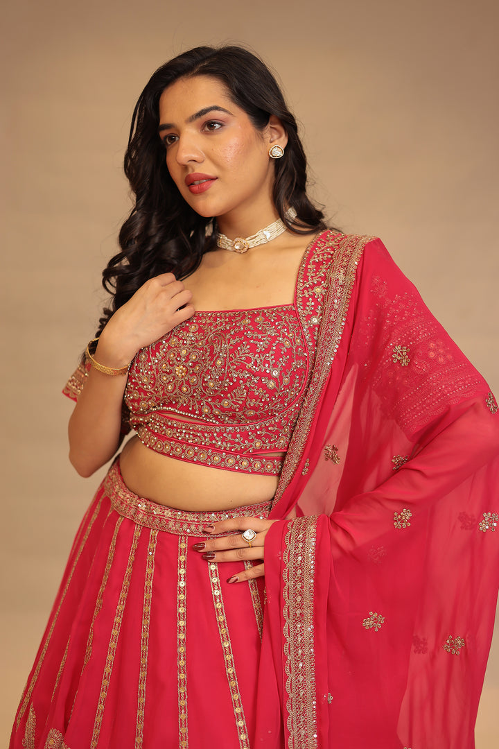 Georgette Lehenga with Pearl, Sequins, Thread, Zari work.