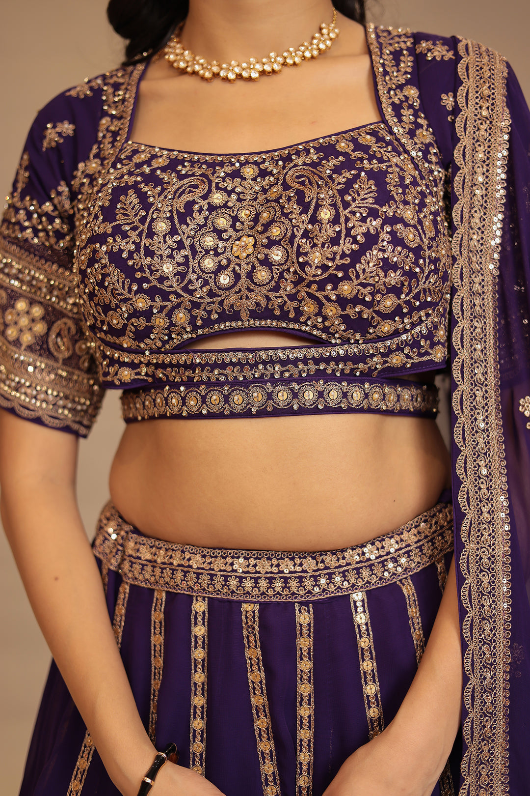 Georgette Lehenga with Pearl, Sequins, Thread work.