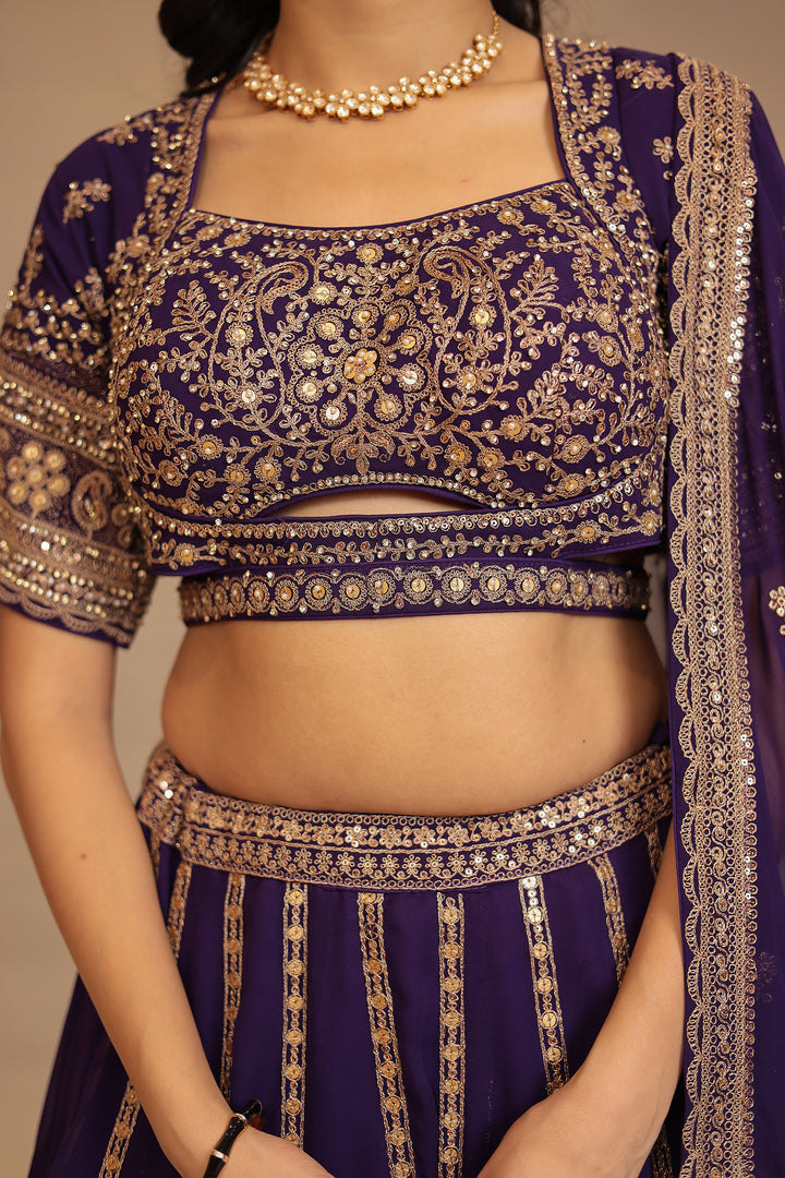 Georgette Lehenga with Pearl, Sequins, Thread work.