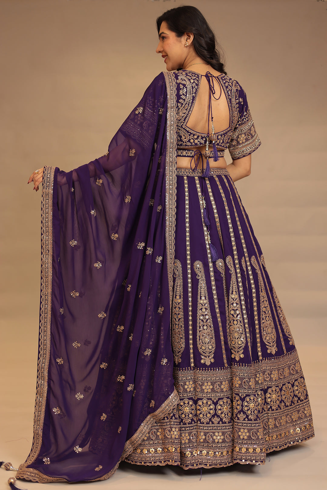 Georgette Lehenga with Pearl, Sequins, Thread work.