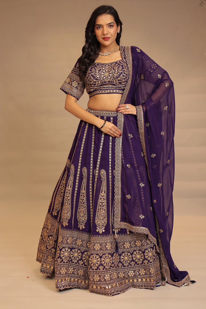 Georgette Lehenga with Pearl, Sequins, Thread work.