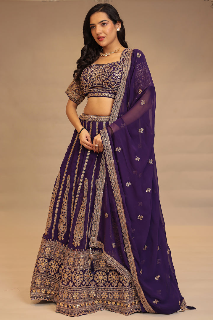 Georgette Lehenga with Pearl, Sequins, Thread work.