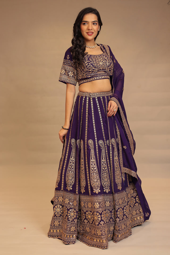 Georgette Lehenga with Pearl, Sequins, Thread work.