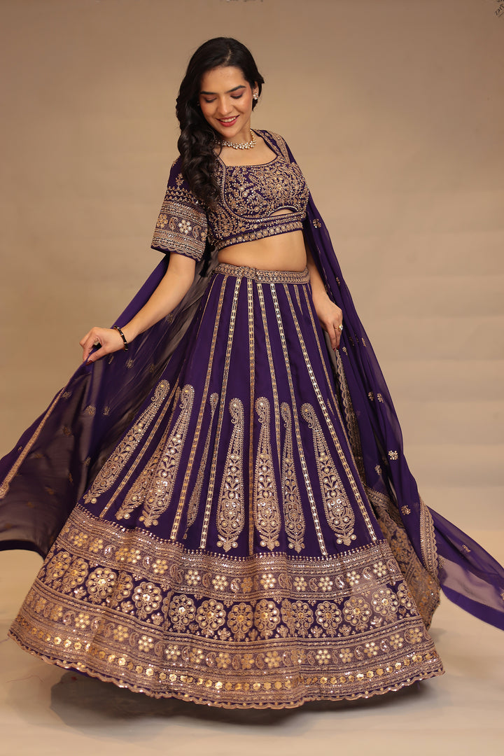 Georgette Lehenga with Pearl, Sequins, Thread work.