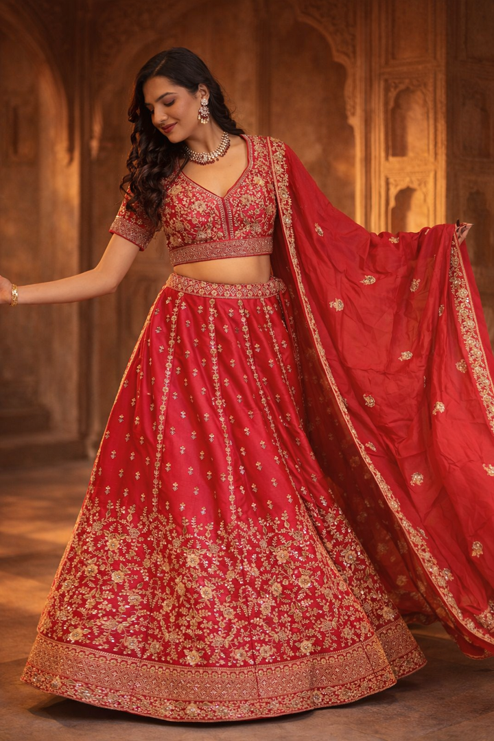 Silk Lehenga with Cutdana, Sequins work