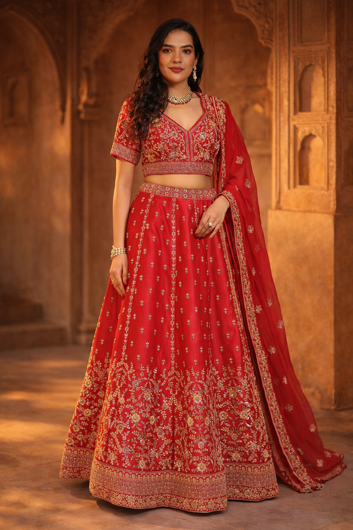 Silk Lehenga with Cutdana, Sequins work