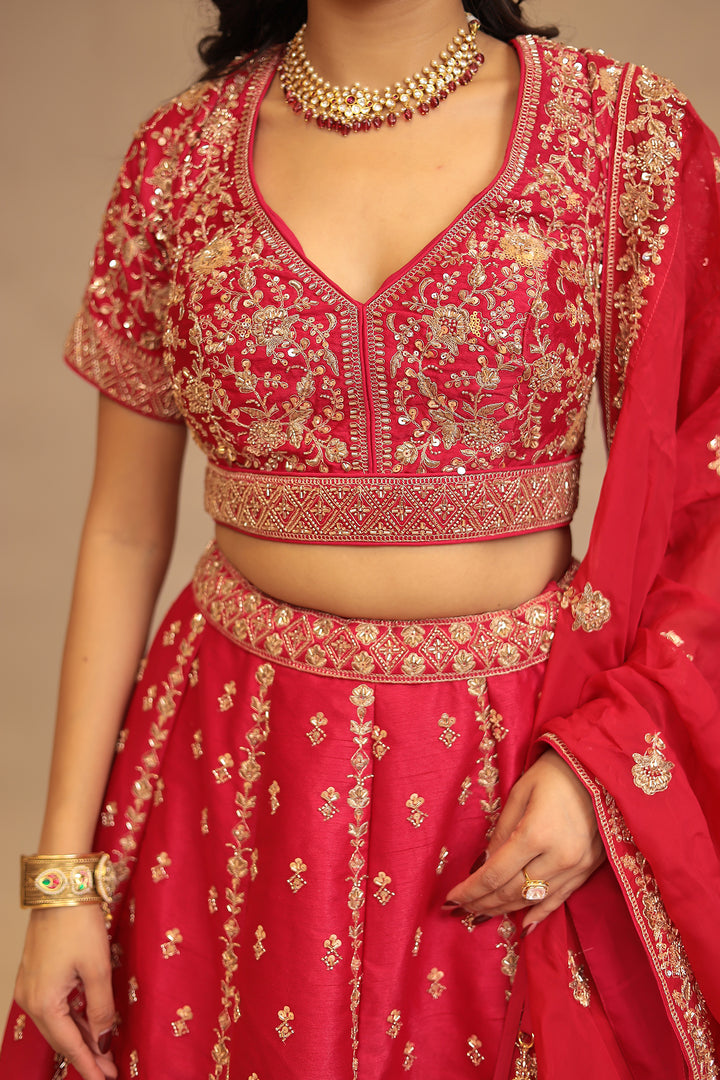 Silk Lehenga with Cutdana, Sequins work.