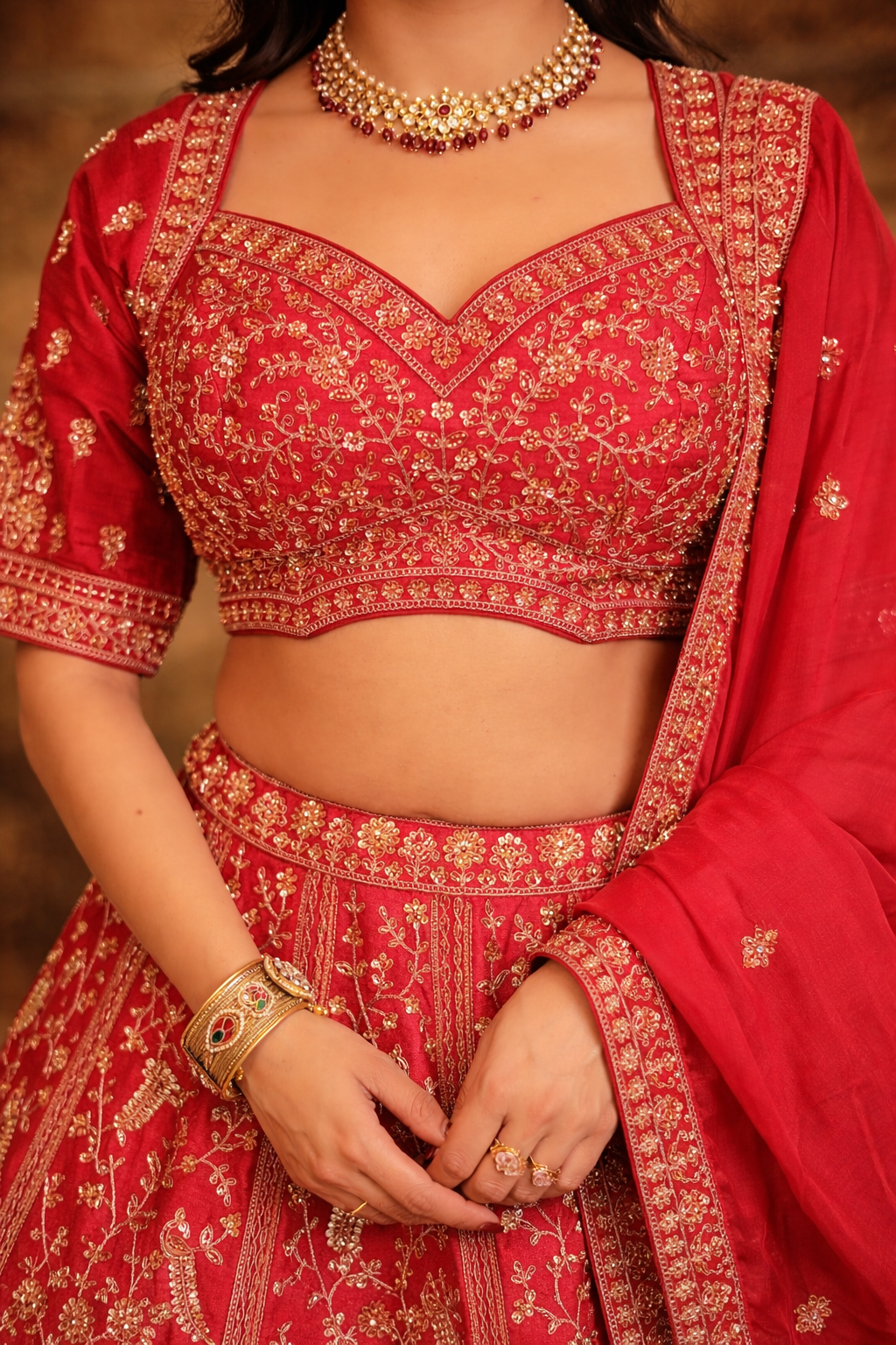 Silk Lehenga with Cutdana, Sequins work