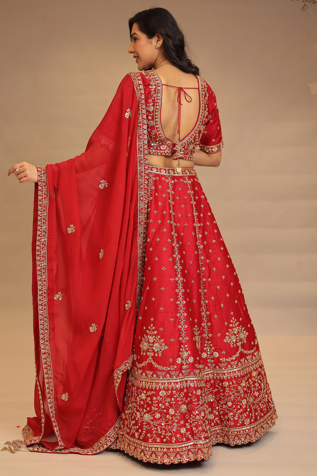 Silk Lehenga with Cutdana, Sequins, Stone work.