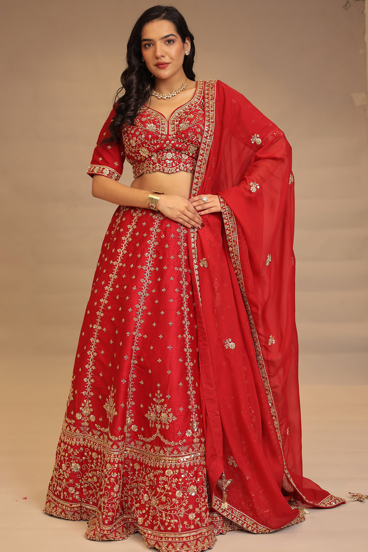 Silk Lehenga with Cutdana, Sequins, Stone work.