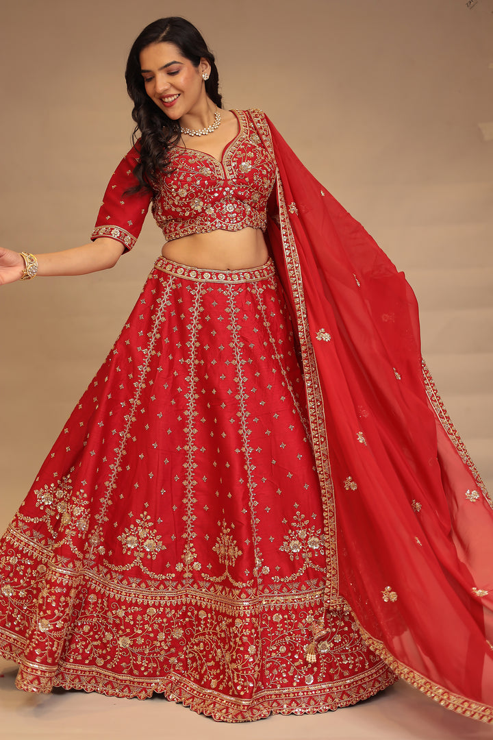 Silk Lehenga with Cutdana, Sequins, Stone work.