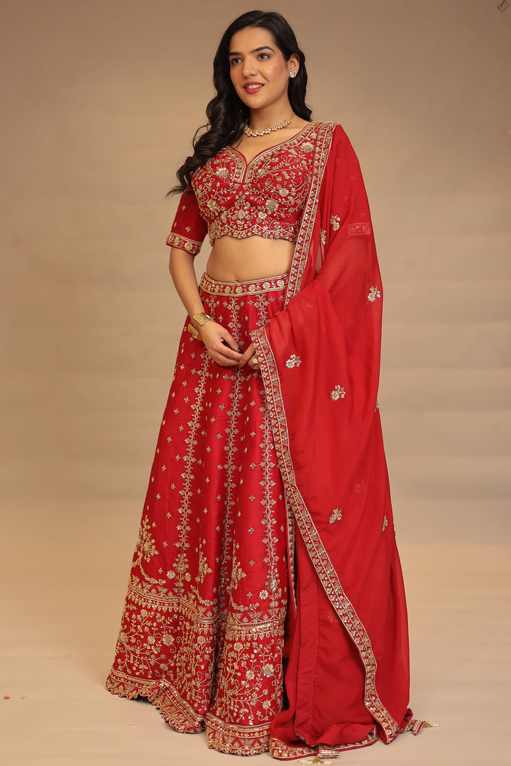 Silk Lehenga with Cutdana, Sequins, Stone work.