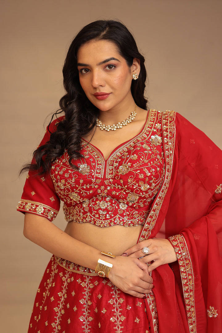 Silk Lehenga with Cutdana, Sequins, Stone work.