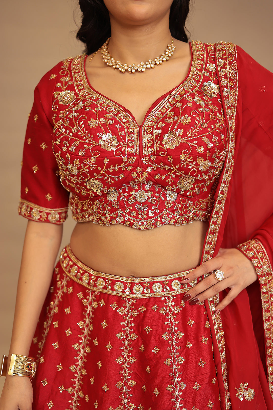 Silk Lehenga with Cutdana, Sequins, Stone work.