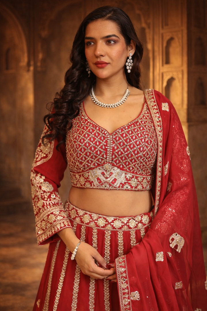 Georgette Lehenga with Dori, Mirror, Sequins work