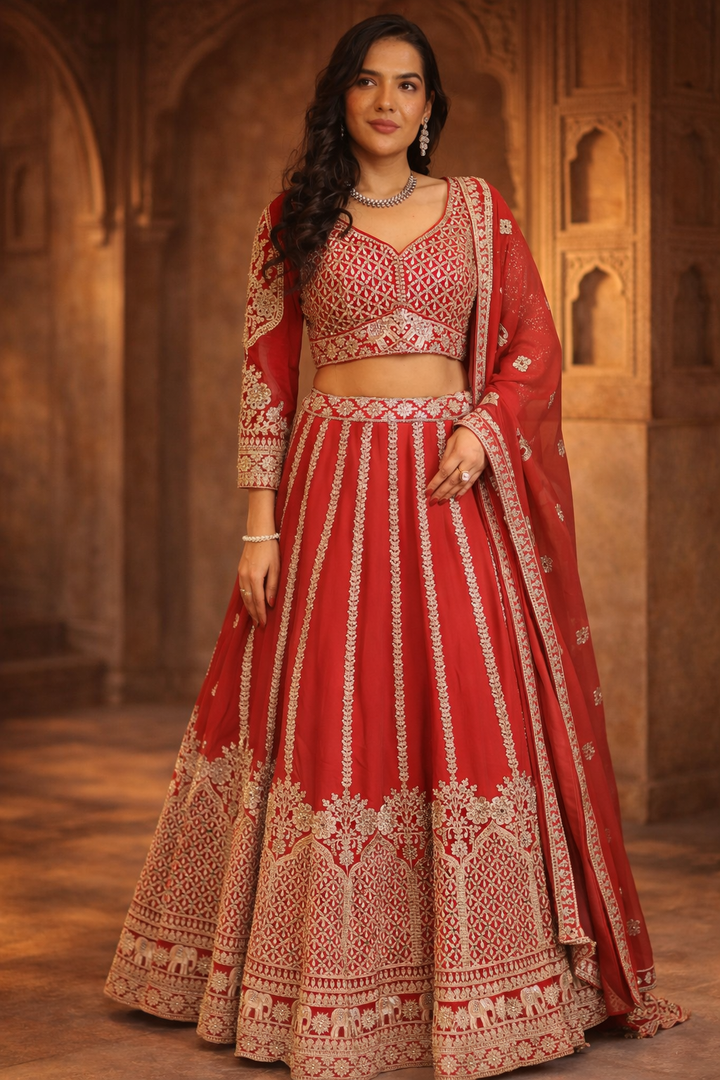 Georgette Lehenga with Dori, Mirror, Sequins work