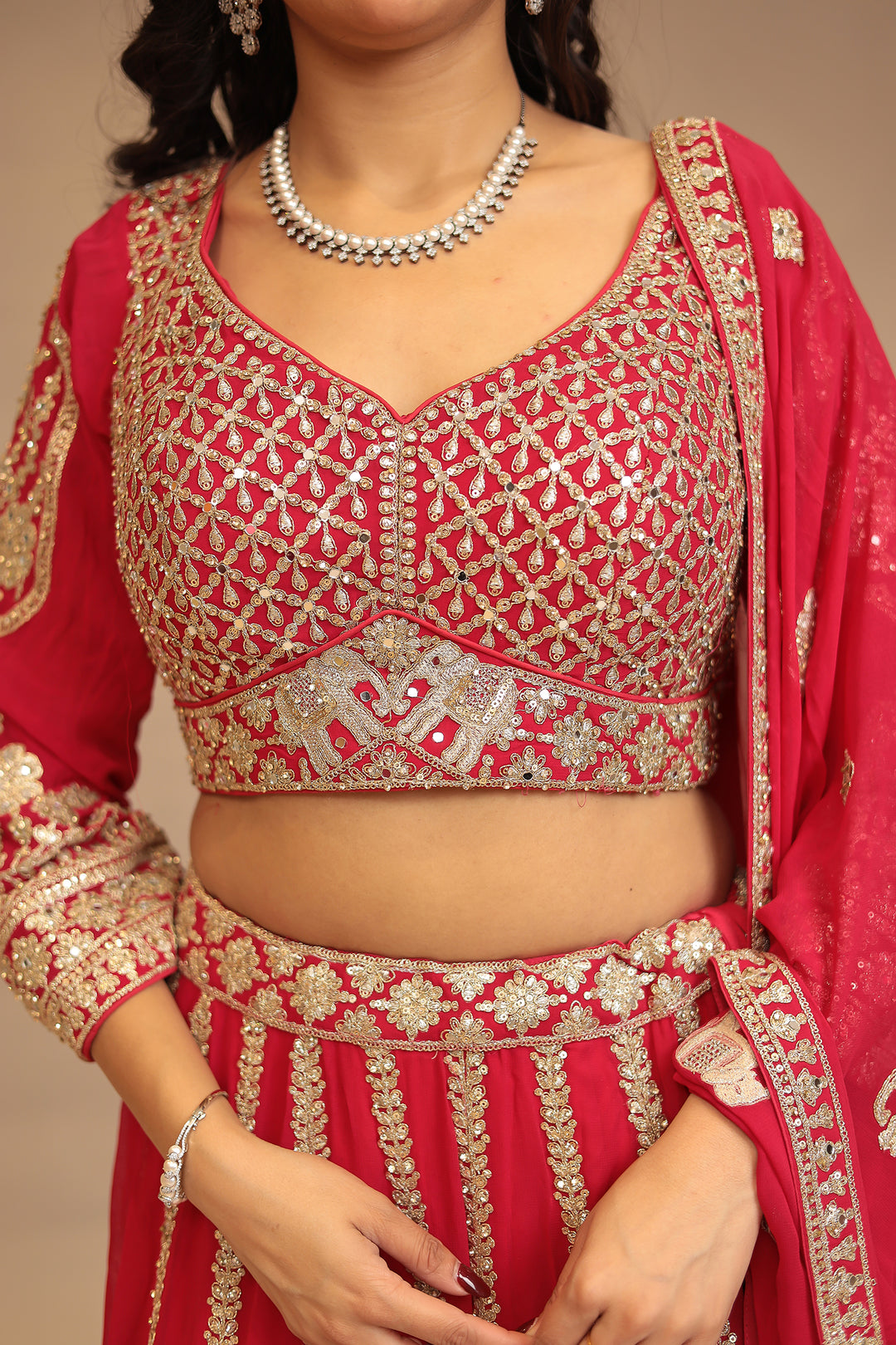 Georgette Lehenga with Dori, Mirror, Sequins work.