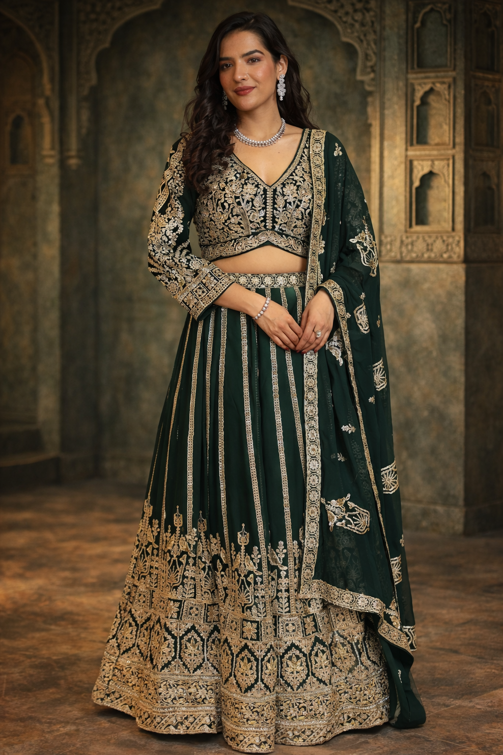 Georgette Lehenga with Dori, Sequins work