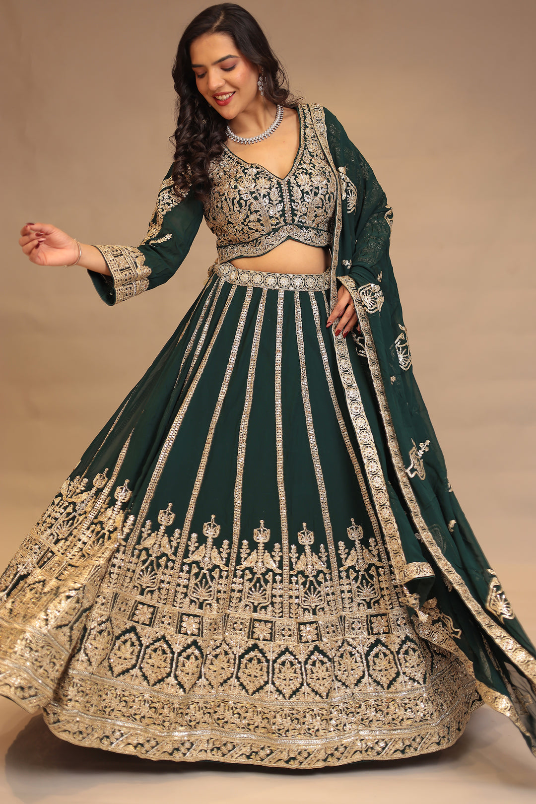 Georgette Lehenga with Dori, Sequins work.