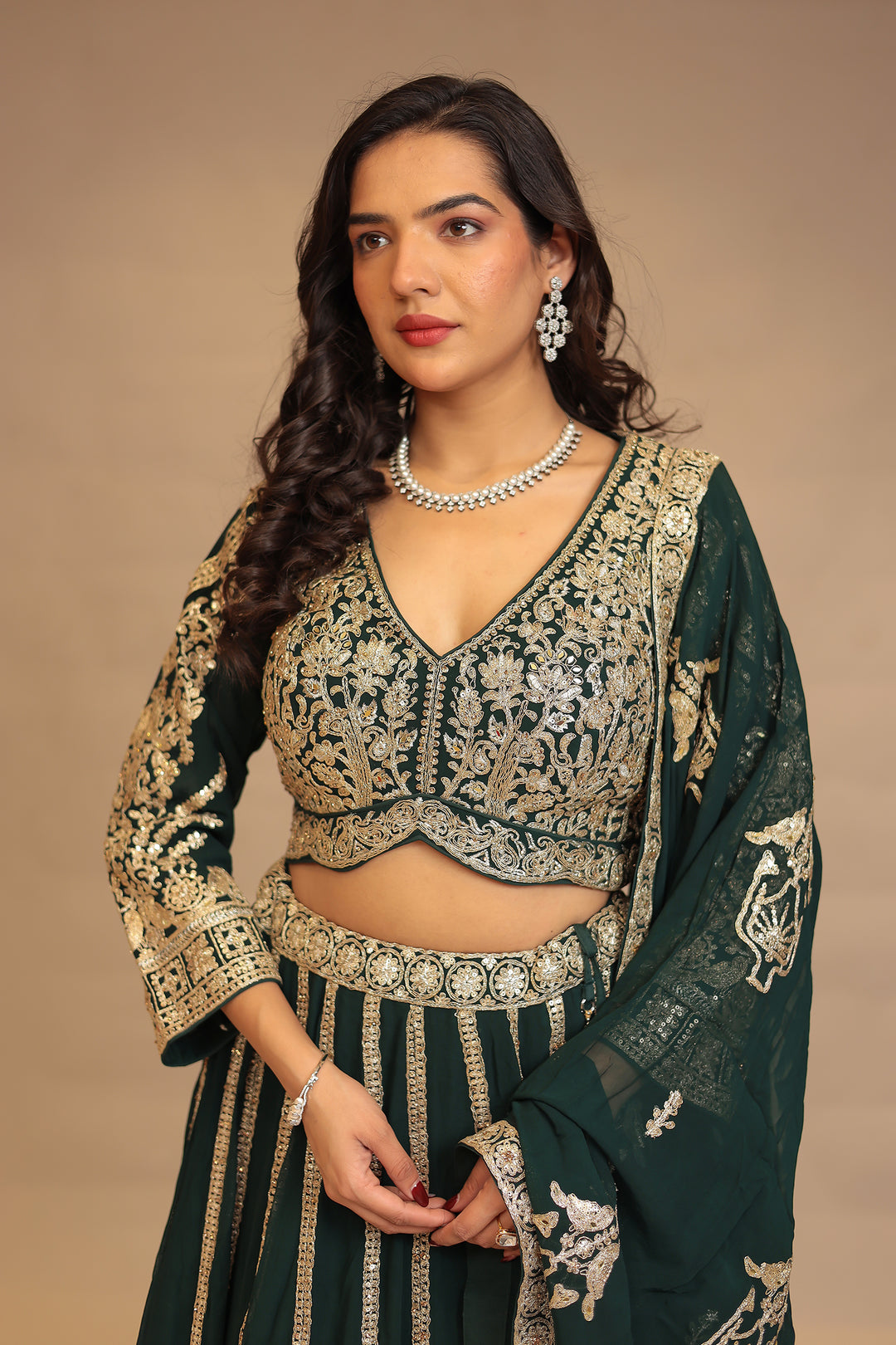 Georgette Lehenga with Dori, Sequins work.