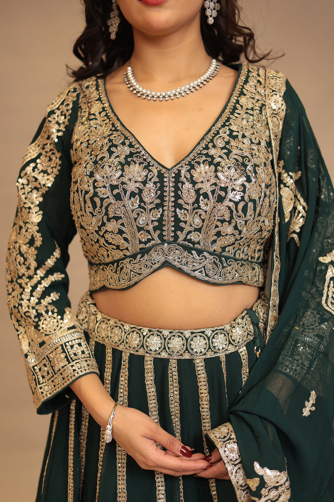 Georgette Lehenga with Dori, Sequins work.