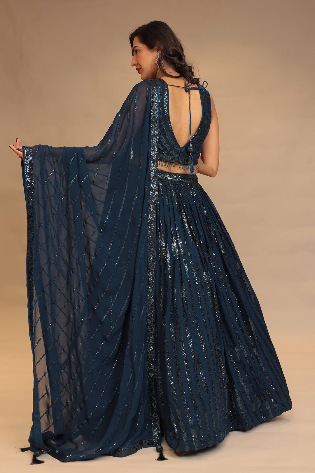 Georgette Lehenga with Sequins work