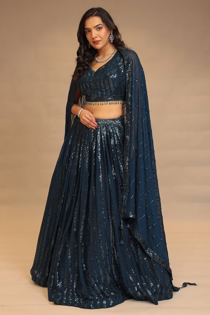 blue georgette lehenga set