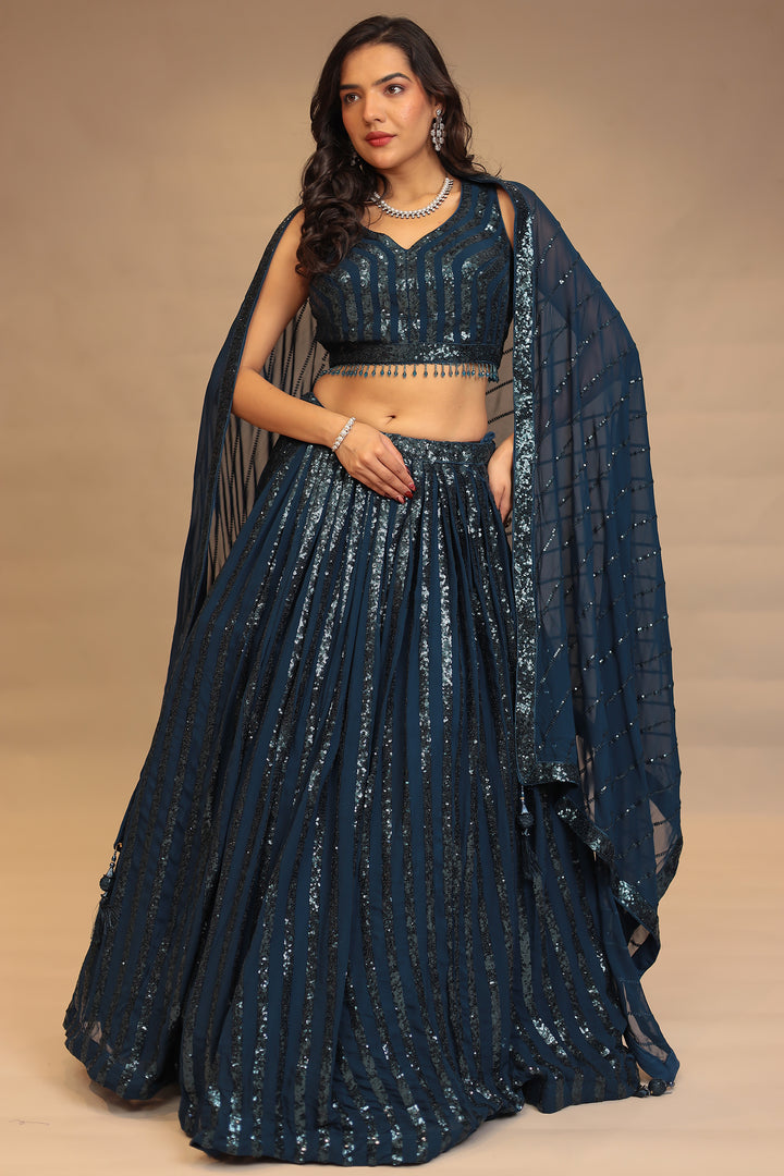 Georgette Lehenga with Sequins work