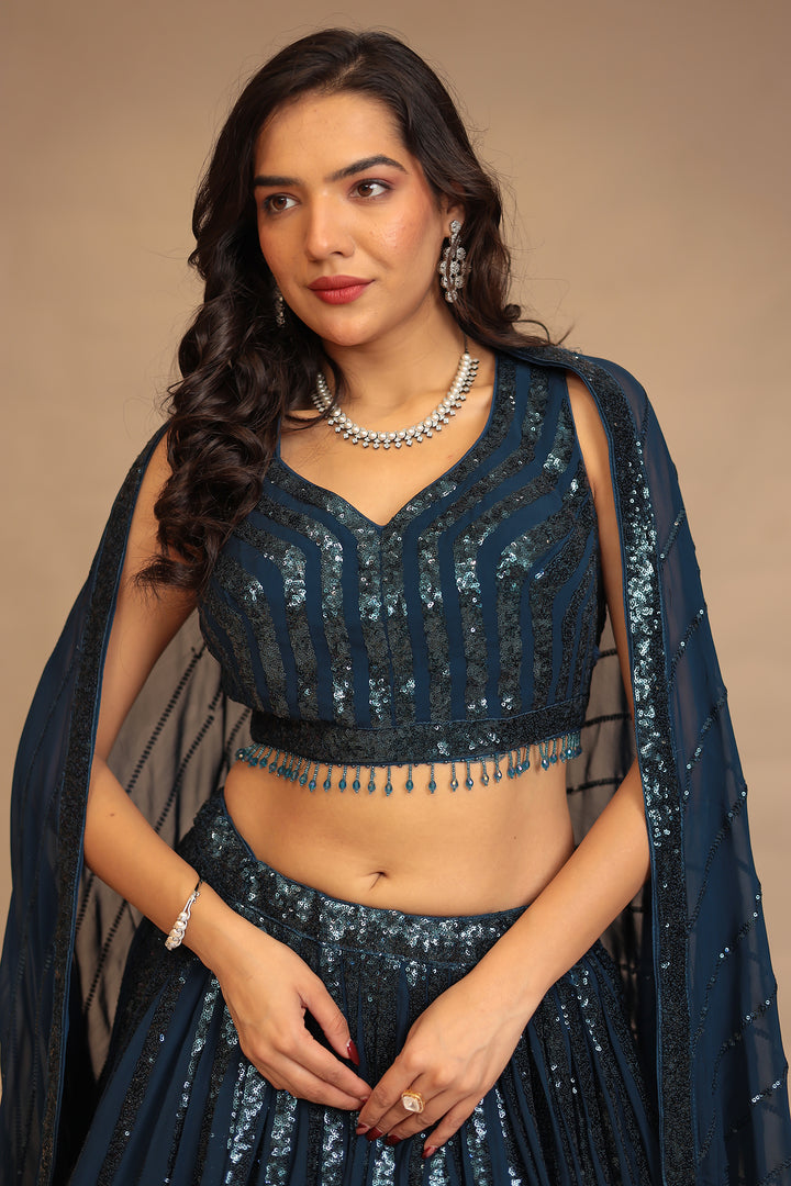 Georgette Lehenga with Sequins work