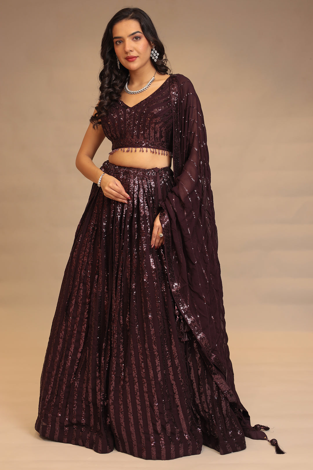Georgette Lehenga with Sequins work.