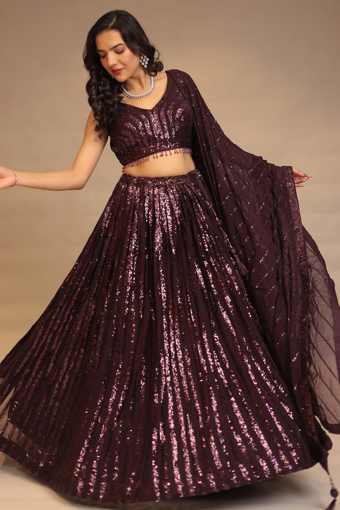 Georgette Lehenga with Sequins work.