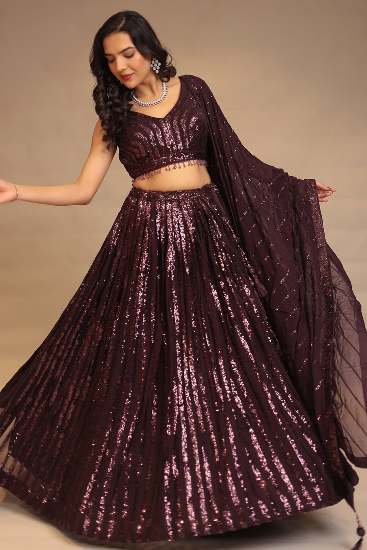Georgette Lehenga with Sequins work.