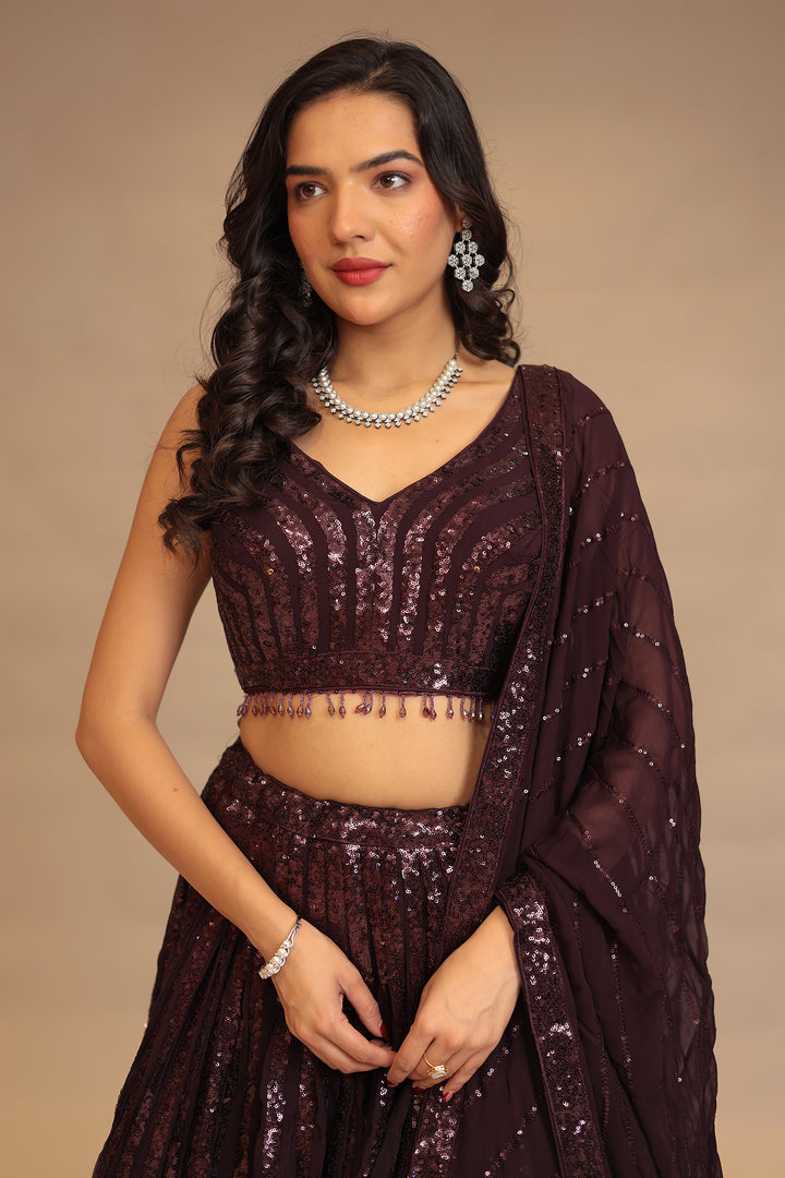 Georgette Lehenga with Sequins work.