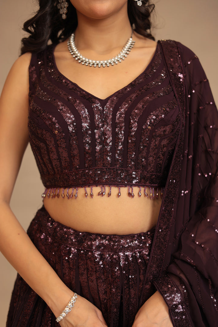 Georgette Lehenga with Sequins work.